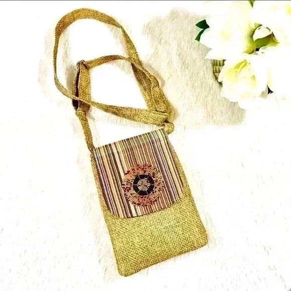 Hand Crafted Woven Embellish Beaded Striped Adjustable Crossbody Bag - Picture 1 of 13